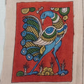 Red Kalamkari Bangalore Silk fabric piece with figurative design and border detail