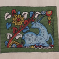 Green Kalamkari silk cloth patch with placement pattern and border