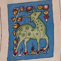 Blue Kalamkari fabric piece with figurative pattern and border