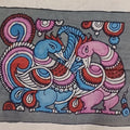Grey Kalamkari Bangalore Silk patch fabric with an abstract pattern and style 9022