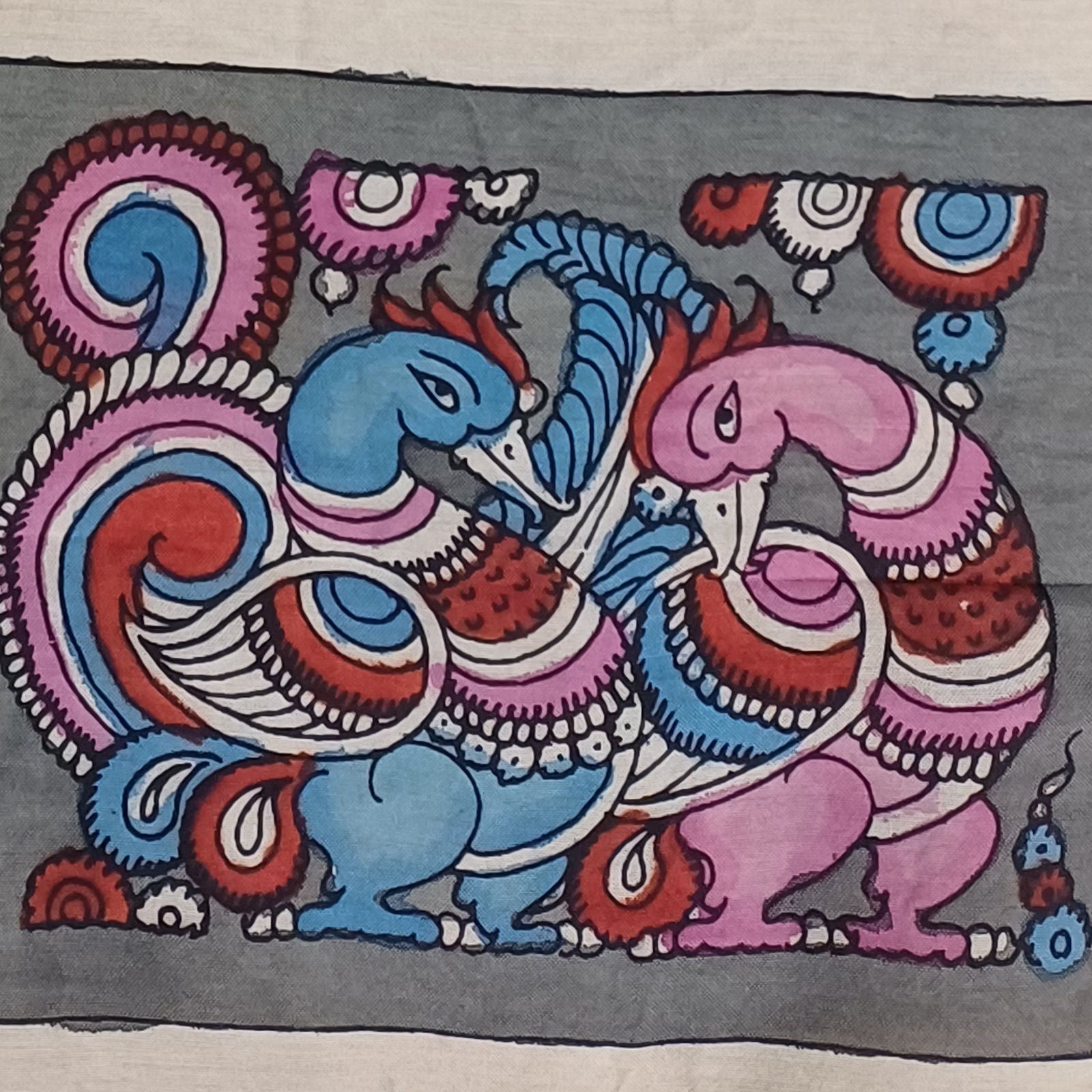 Grey Kalamkari Bangalore Silk patch fabric with an abstract pattern and style 9022