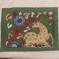 Green Kalamkari Bangalore Silk Cloth fabric piece with placement pattern and border