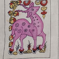 Pink Kalamkari Bangalore Silk fabric piece with figurative pattern and border detail