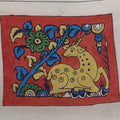 Red Kalamkari Bangalore Silk cloth patch with placement pattern and border