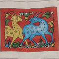 Red Kalamkari Bangalore silk cloth patch pen with figurative pattern and border