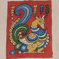Red Kalamkari cloth patch with a figurative pattern