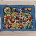 Blue Kalamkari Bangalore silk cloth patch pen with placement pattern and border detail