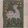Green Kalamkari Bangalore Silk cloth fabric piece with a placement pattern and border, Design 9048