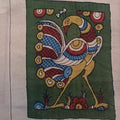 Green Kalamkari Bangalore Silk cloth patch with figurative design and border