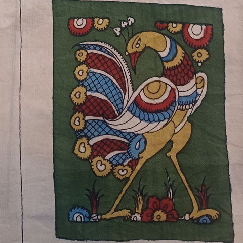 Green Kalamkari Bangalore Silk cloth patch with figurative design and border