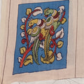 Blue Kalamkari Bangalore Silk fabric piece with figurative pattern and border