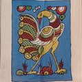 Blue Kalamkari Bangalore Silk fabric piece with placement pattern and border detail