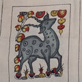 Grey Kalamkari Bangalore Silk fabric piece with placement pattern and border detail