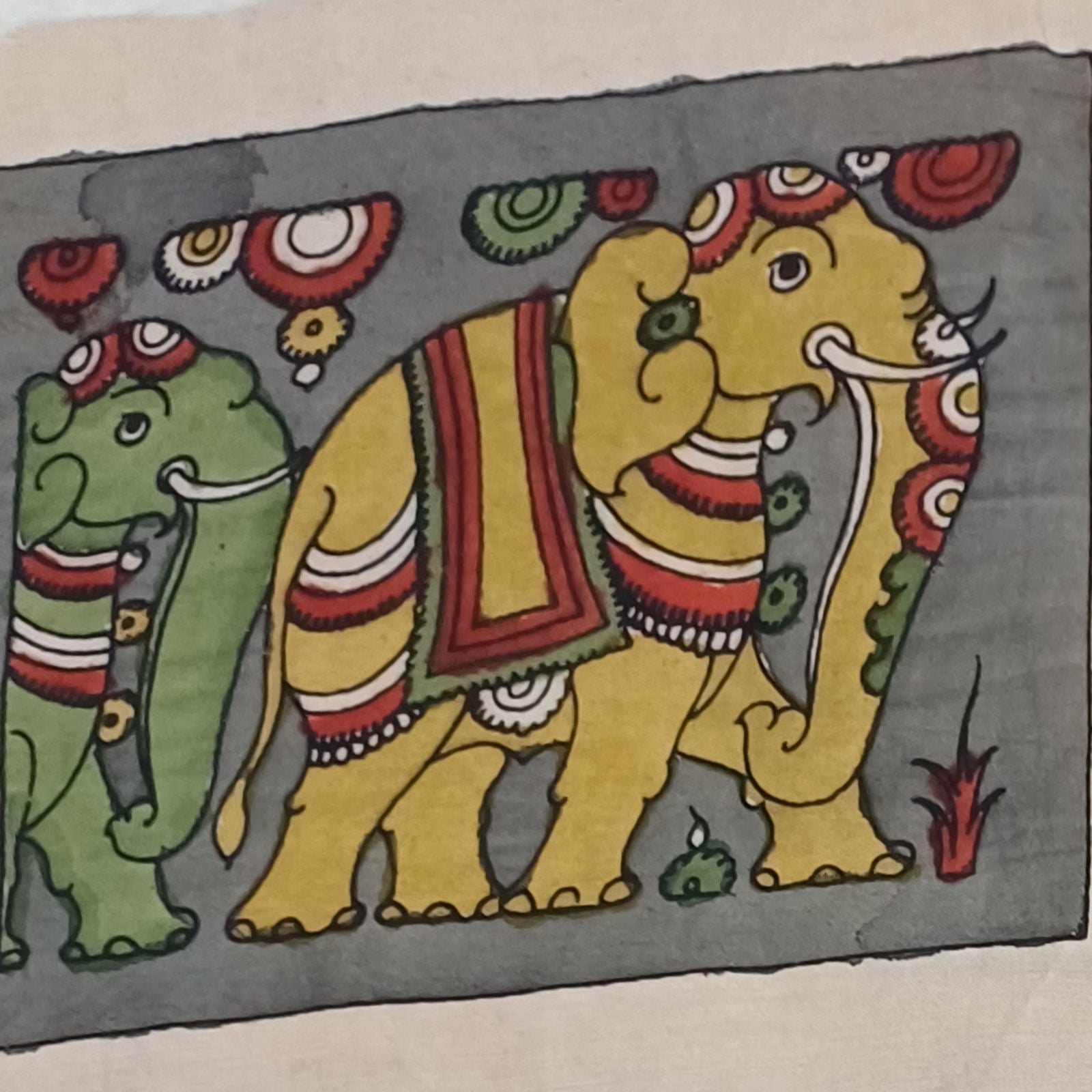 Grey Kalamkari fabric patch with a figurative design
