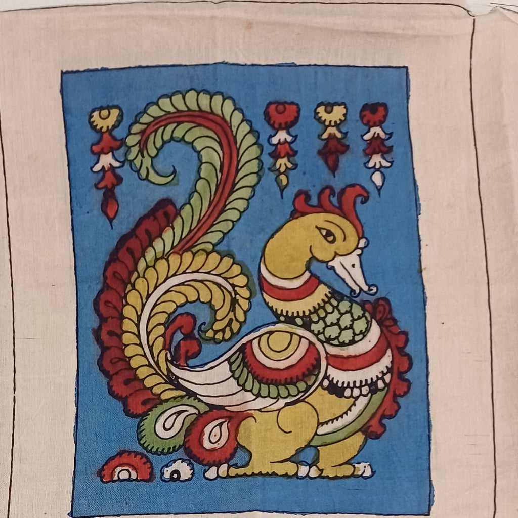 Blue Kalamkari Bangalore Silk cloth patch with border detail and Pen 9009 design