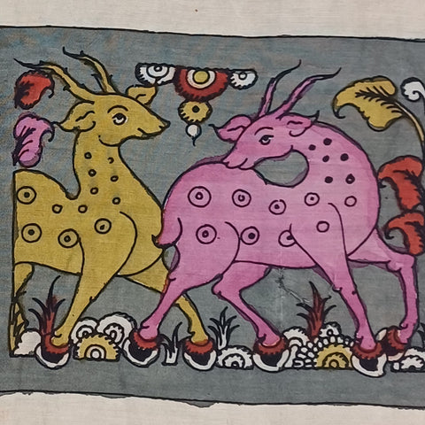 Multicolor Kalamkari Bangalore Silk fabric piece with placement pattern and border detail
