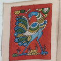 Red Kalamkari Bangalore Silk fabric piece with a figurative pattern and border detail