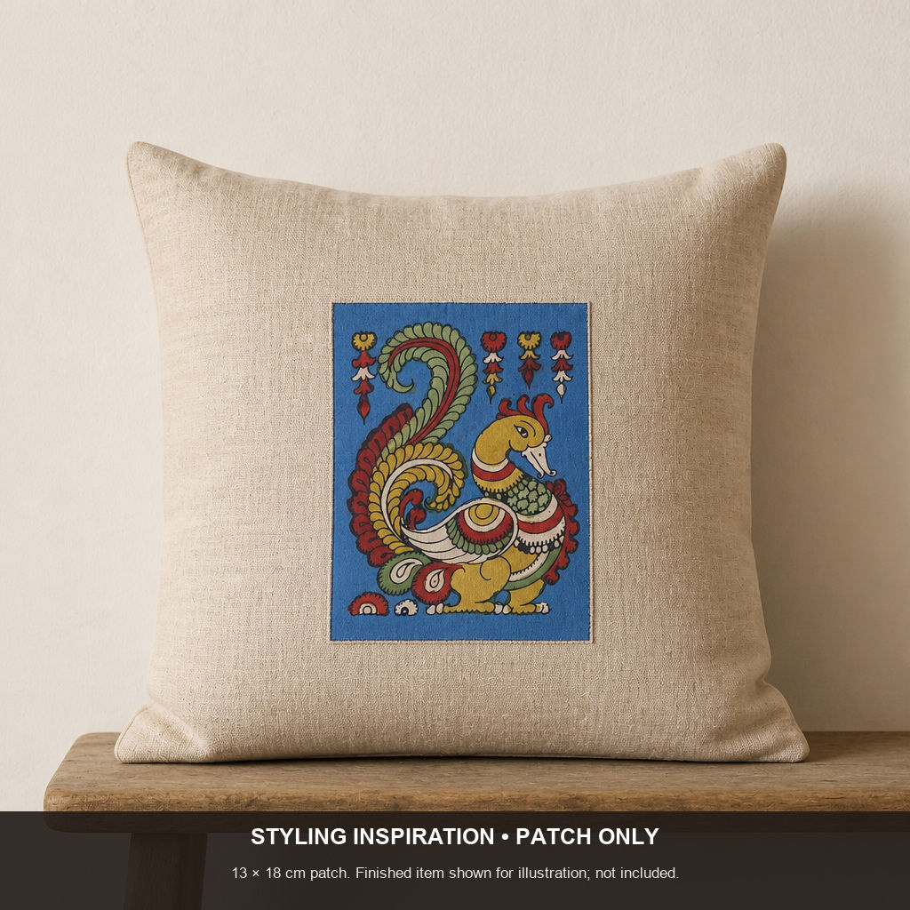 Blue Kalamkari Bangalore Silk cloth patch with border detail and Pen 9009 design