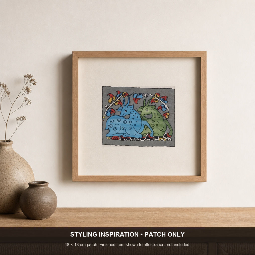 Blue Kalamkari Bangalore Silk Cloth Patch Pen with placement pattern and border