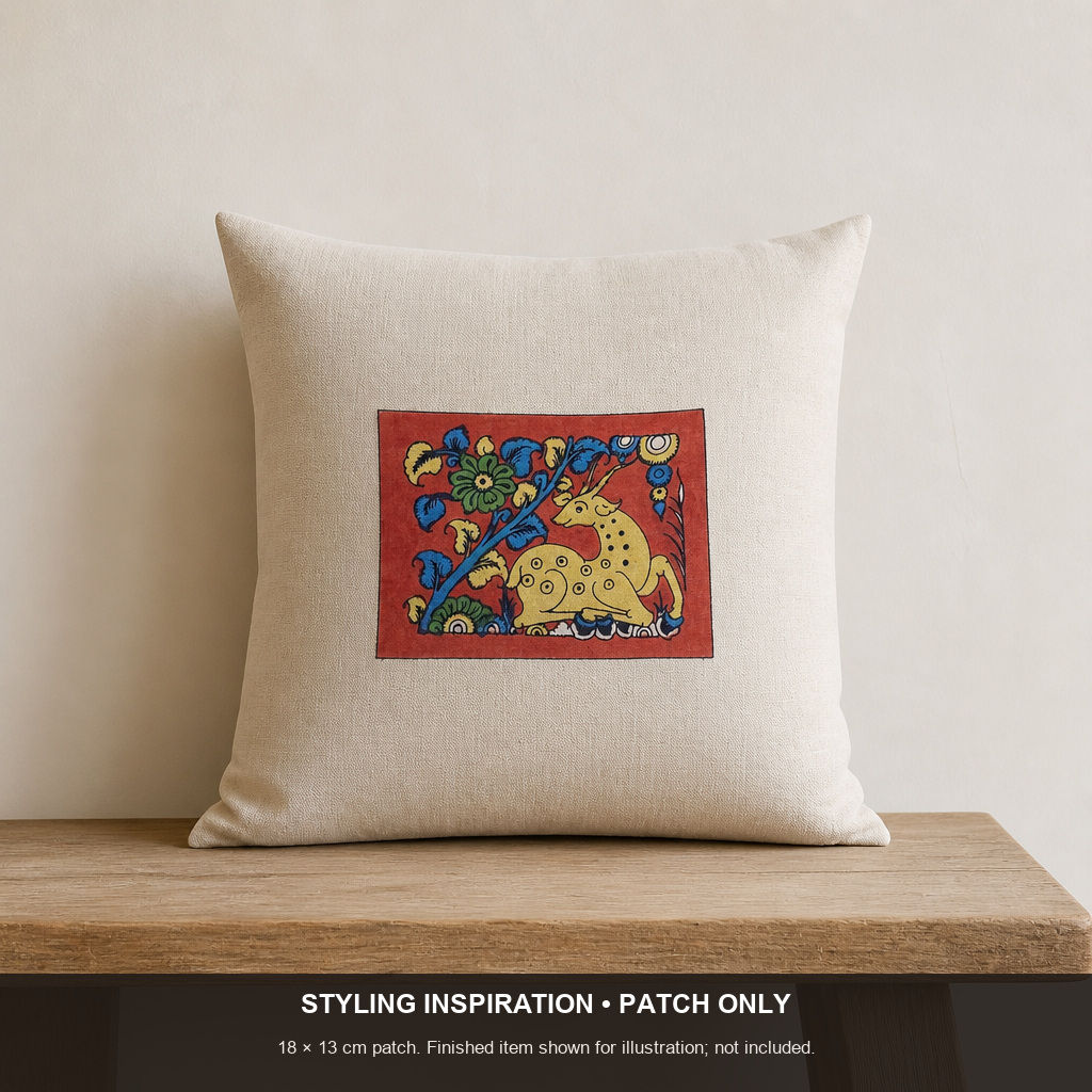 Red Kalamkari Bangalore Silk cloth patch with placement pattern and border