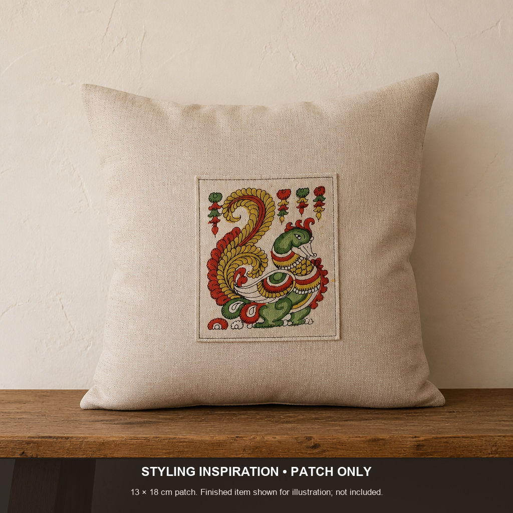 Multicolor Kalamkari Bangalore silk cloth patch pen with placement pattern and border