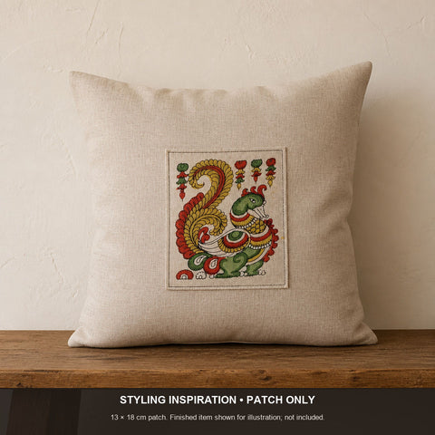 Multicolor Kalamkari Bangalore silk cloth patch pen with placement pattern and border