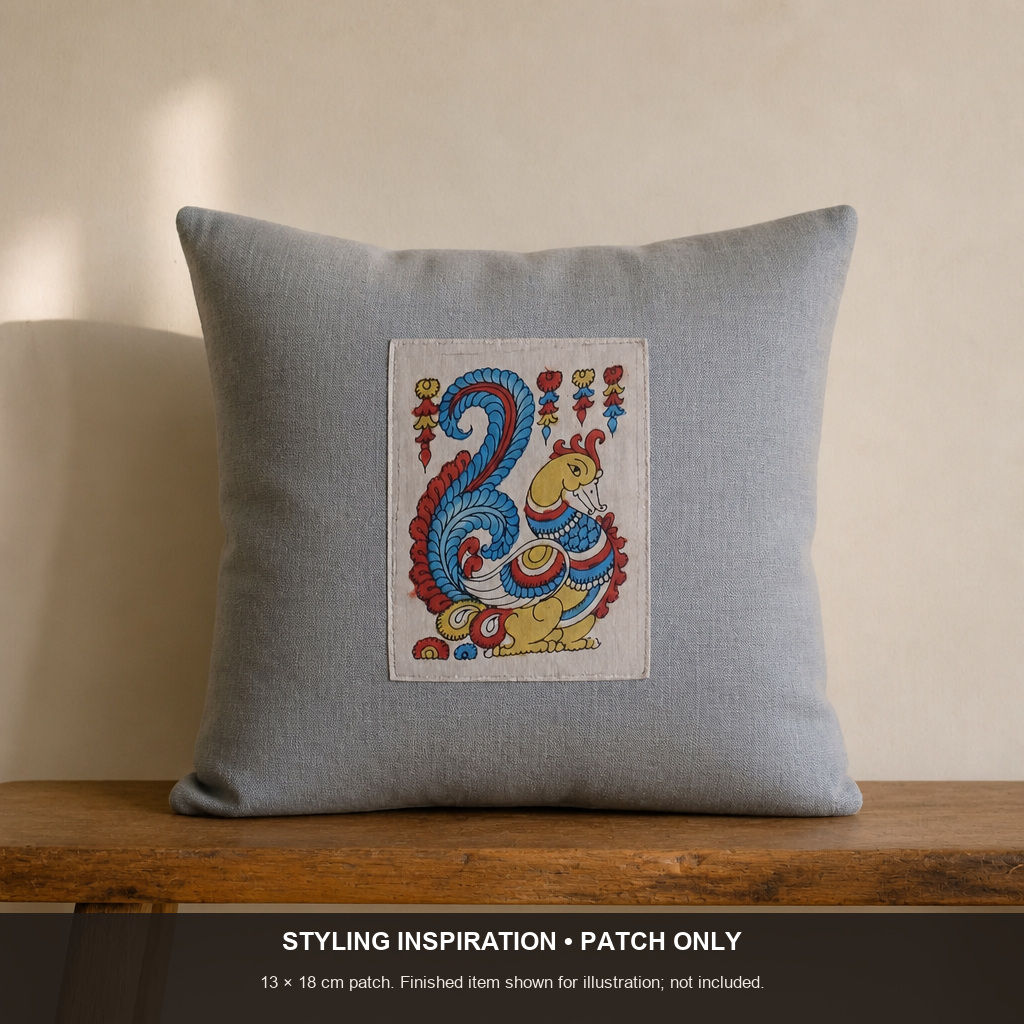 Multicolor Kalamkari Bangalore Silk fabric piece with placement pattern and border