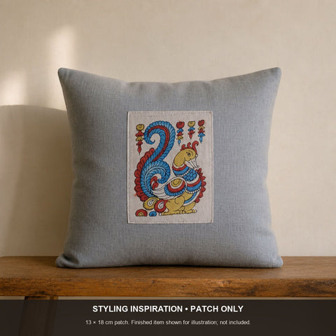 Multicolor Kalamkari Bangalore Silk fabric piece with placement pattern and border
