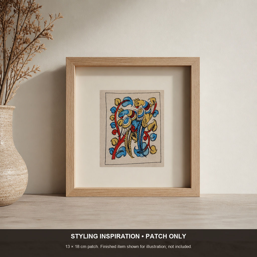 Multicolor Kalamkari Bangalore Silk Patch Pen with placement pattern and border detail