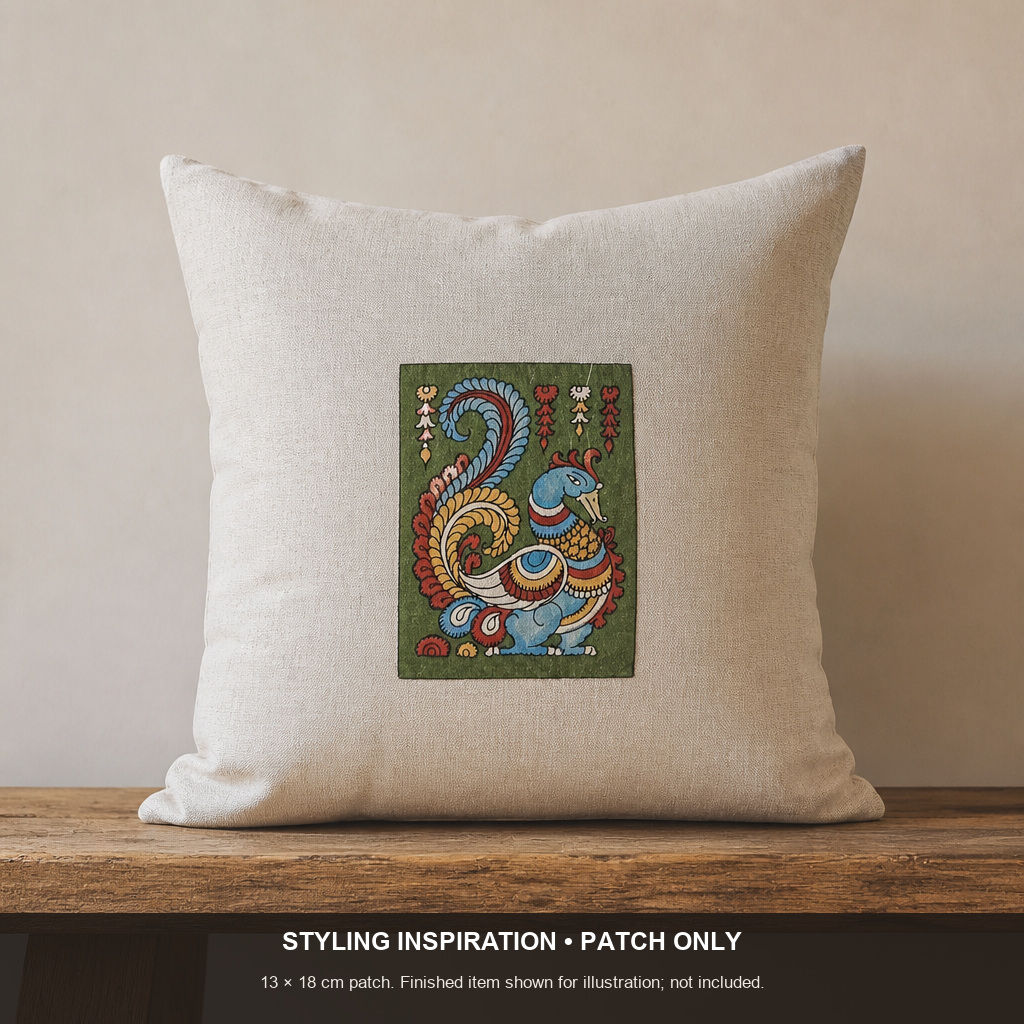 Green Kalamkari Bangalore Silk fabric piece with border