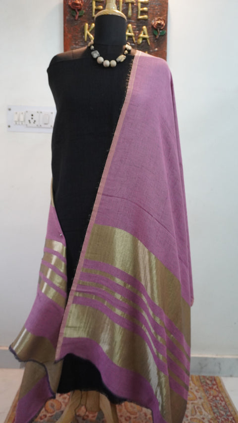 Light pink reversible fine wool stole with zari detail and a subtle border