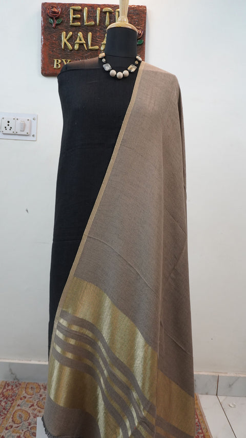 Beige fine wool reversible stole with zari and striped detailing