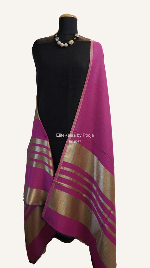 Pink fine wool reversible stole with zari and striped detailing