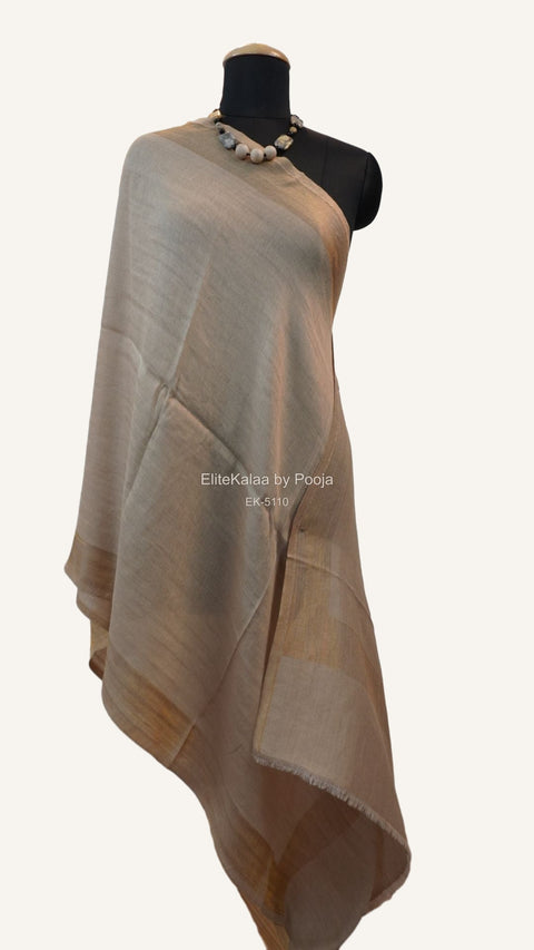 Fine wool reversible stole with zari detailing and contrasting gold bands in a solid-toned design