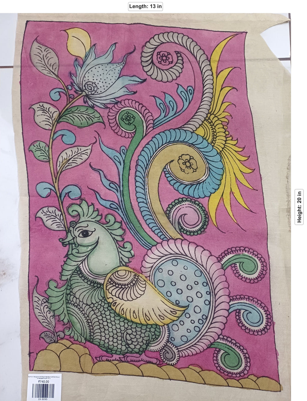 Kalamkari Annakpakshi Bird floral pink patch with border