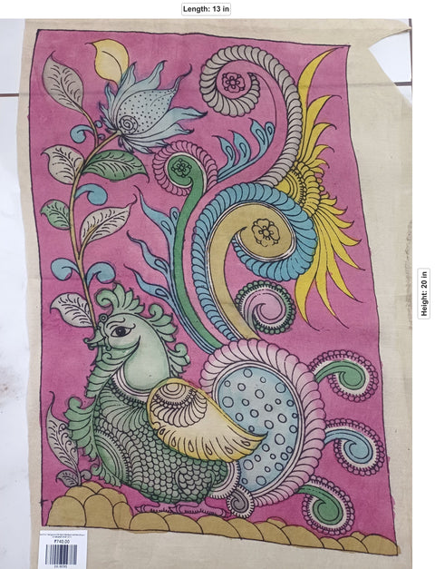Kalamkari Annakpakshi Bird floral pink patch with border