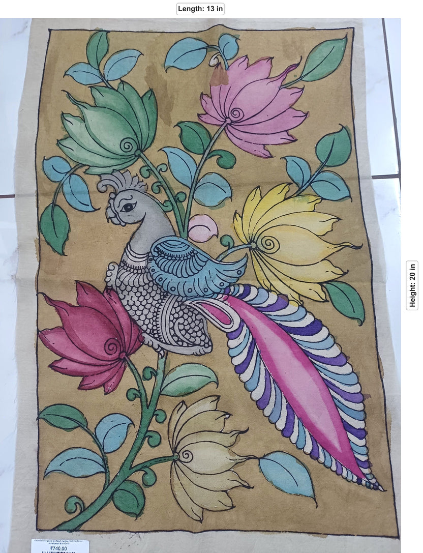 Kalamkari Annakpakshi Bird floral brown patch with border