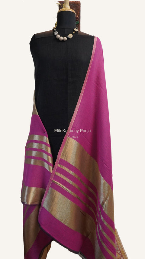 Pink fine wool reversible stole with zari and striped detailing