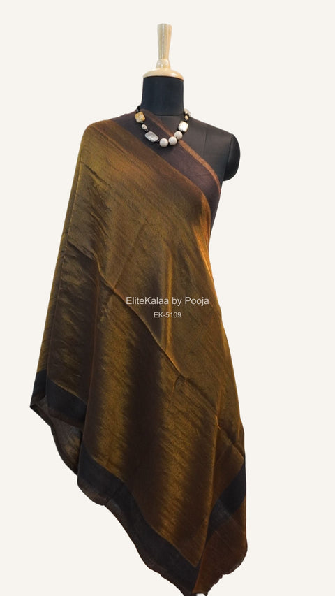 Brown fine wool reversible stole with zari and contrasting border detailing