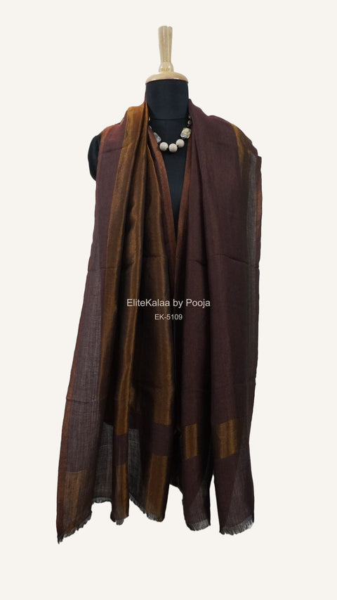 Brown fine wool reversible stole with zari and contrasting border detailing