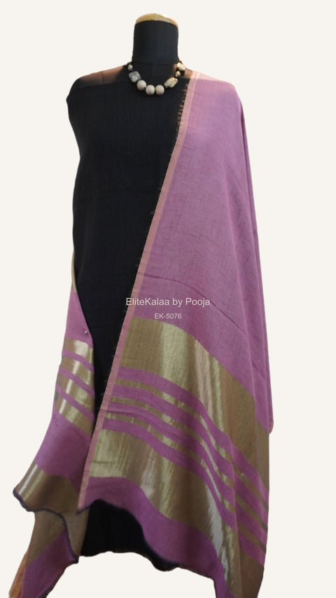 Light pink reversible fine wool stole with zari detail and a subtle border
