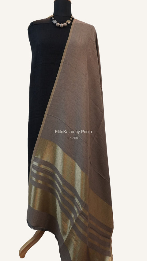 Beige fine wool reversible stole with zari and striped detailing