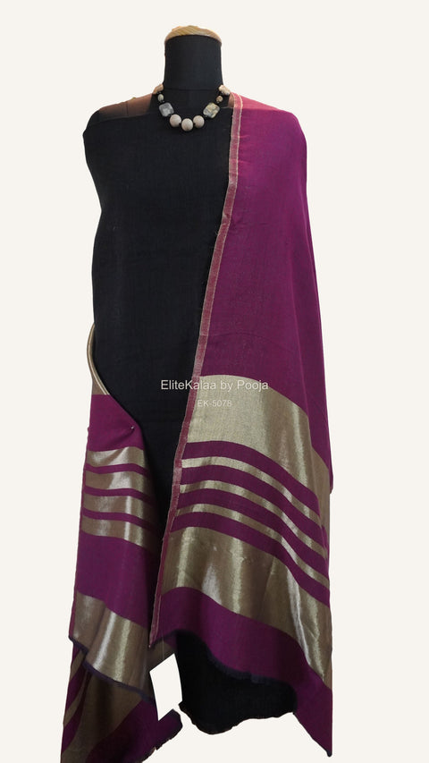 Purple fine wool reversible stole with zari and striped detailing