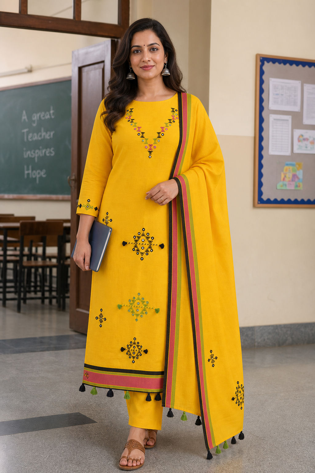 Bhujodi kala cotton suit fabric/ yellow