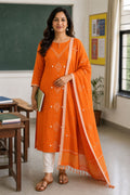 Bhujodi kala cotton 3 piece suit/Orange design 1