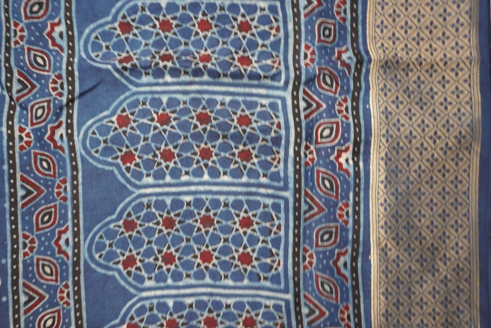 Ajrakh Dola silk saree with meenakari palla - indigo blue