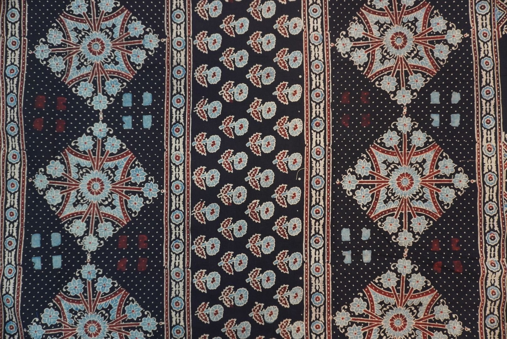 Black Ajrakh cotton saree with all-over multicolor pattern and border detail
