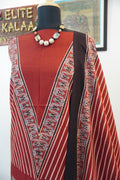 Red Ajrakh handblock kala cotton kurta fabric with black, cream and grey block pattern and border detail