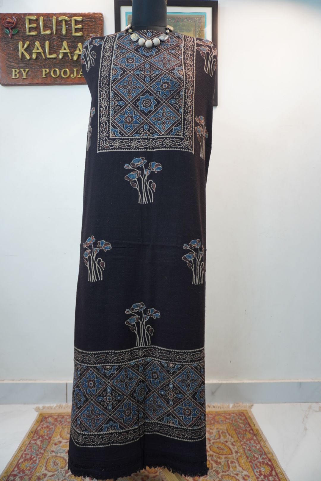 Ajrakh handblock kala cotton Kurti /top material/ black/ Block pattren 15