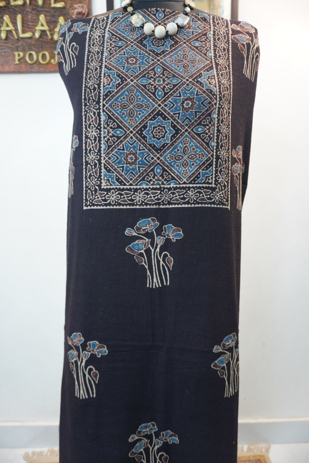 Ajrakh handblock kala cotton Kurti /top material/ black/ Block pattren 15